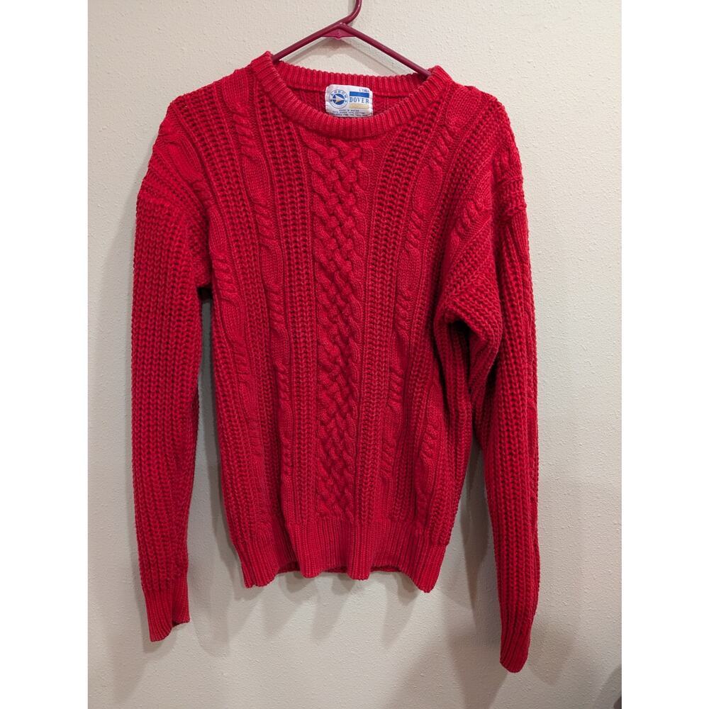 Men's red cable knit crew neck fisherman style sweater by Aarow Dover Tall Large